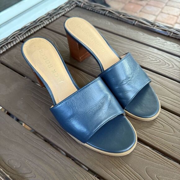 Jack Rogers Leather Blue Wood Block Heel Size 7 - Picture 4 of 9
